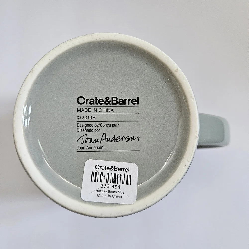 Crate & Barrel Christmas Mug Bears Scarves & Sweaters by Joan Anderson 12oz